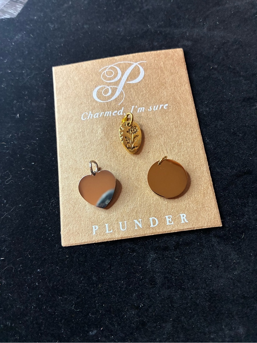 Plunder Gold Charm Trio Pendant Set Heart Floral Disc